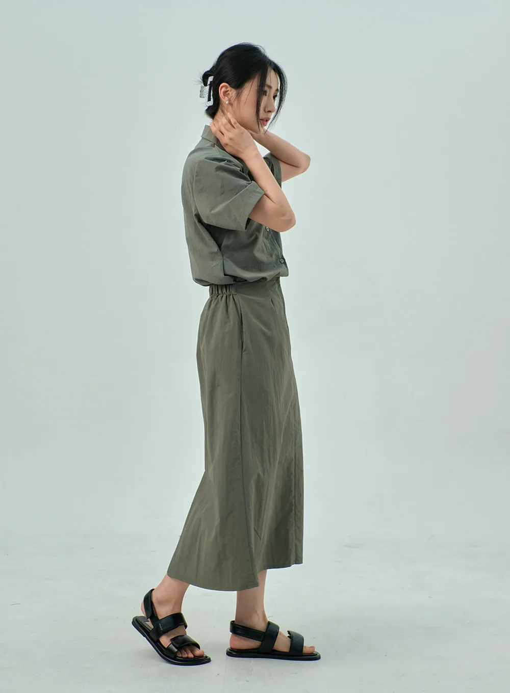 A-Line Nylon Maxi Skirt OY315