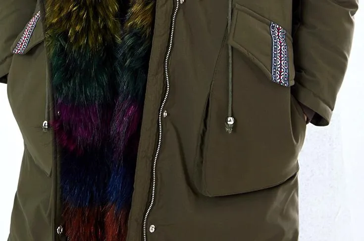 'Annabelle' Rainbow Fur-Trim Parka Coat