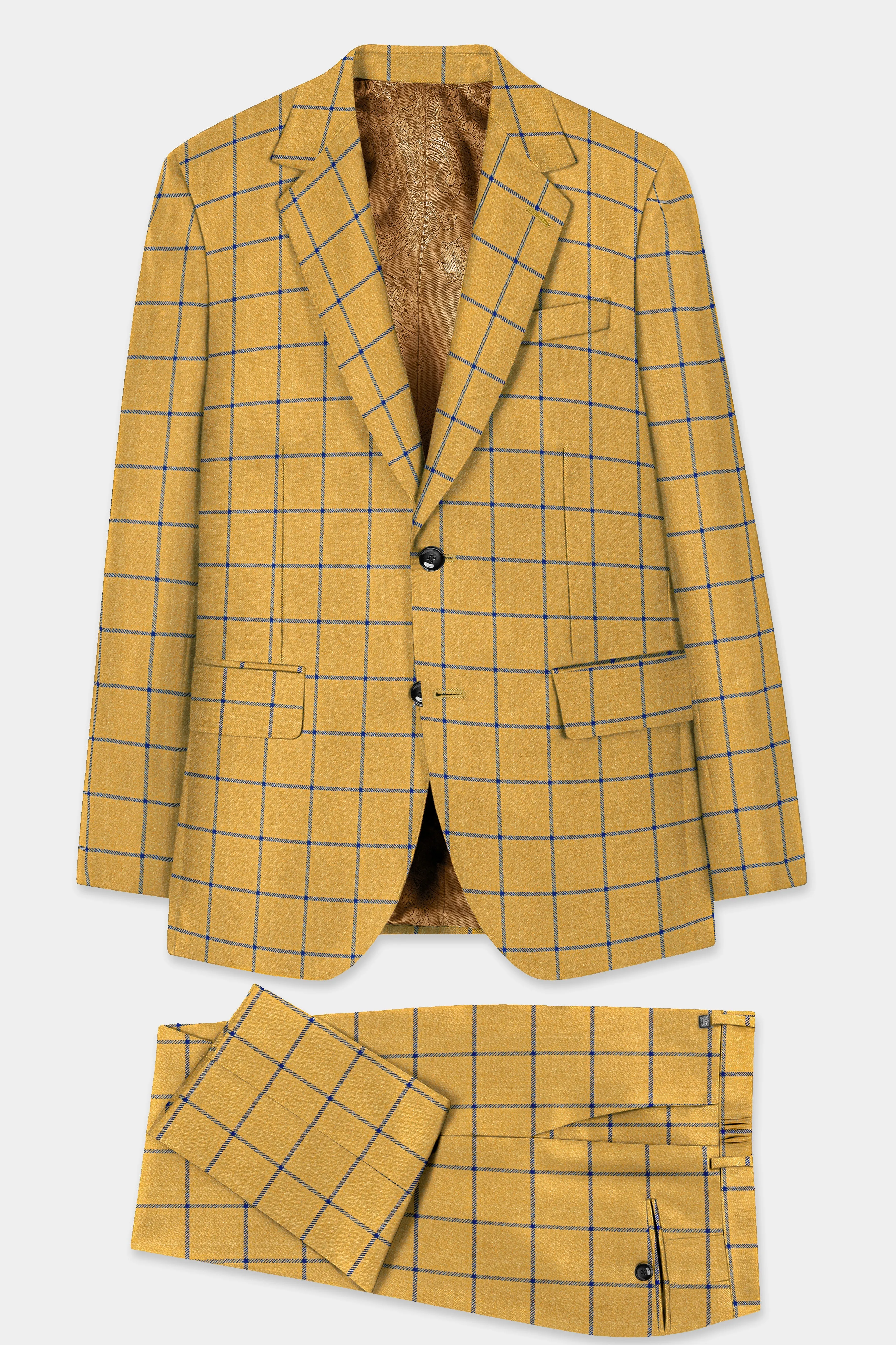 Anzac Yellow with Astronaut Blue Windowpane Tweed Suit