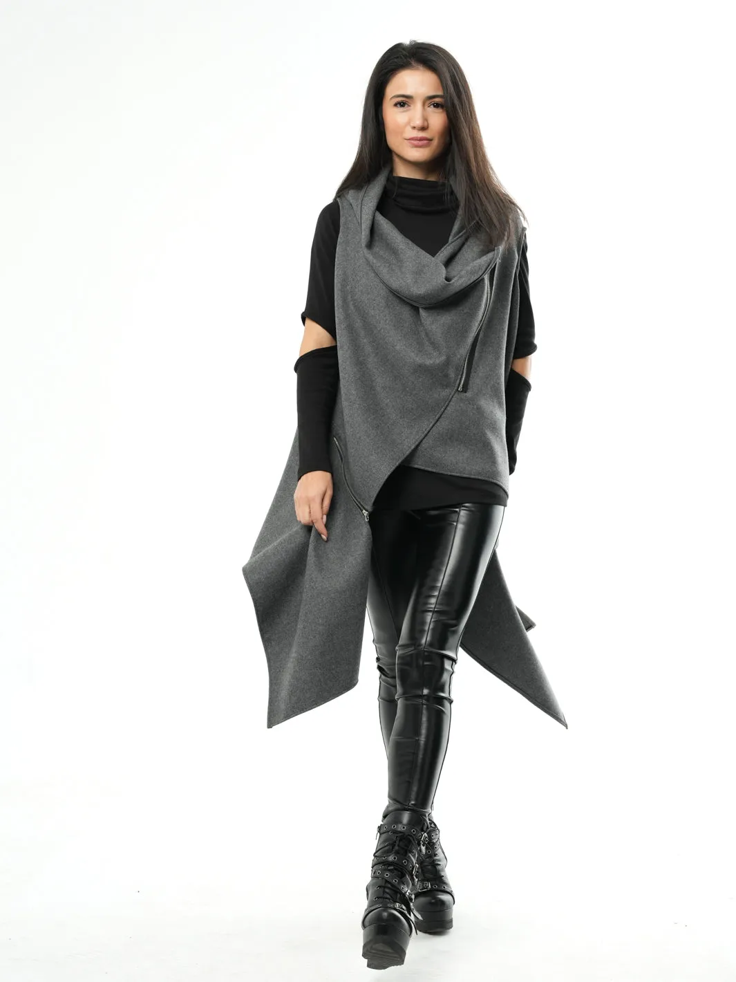 Asymmetric Sleeveless Vest In Gray