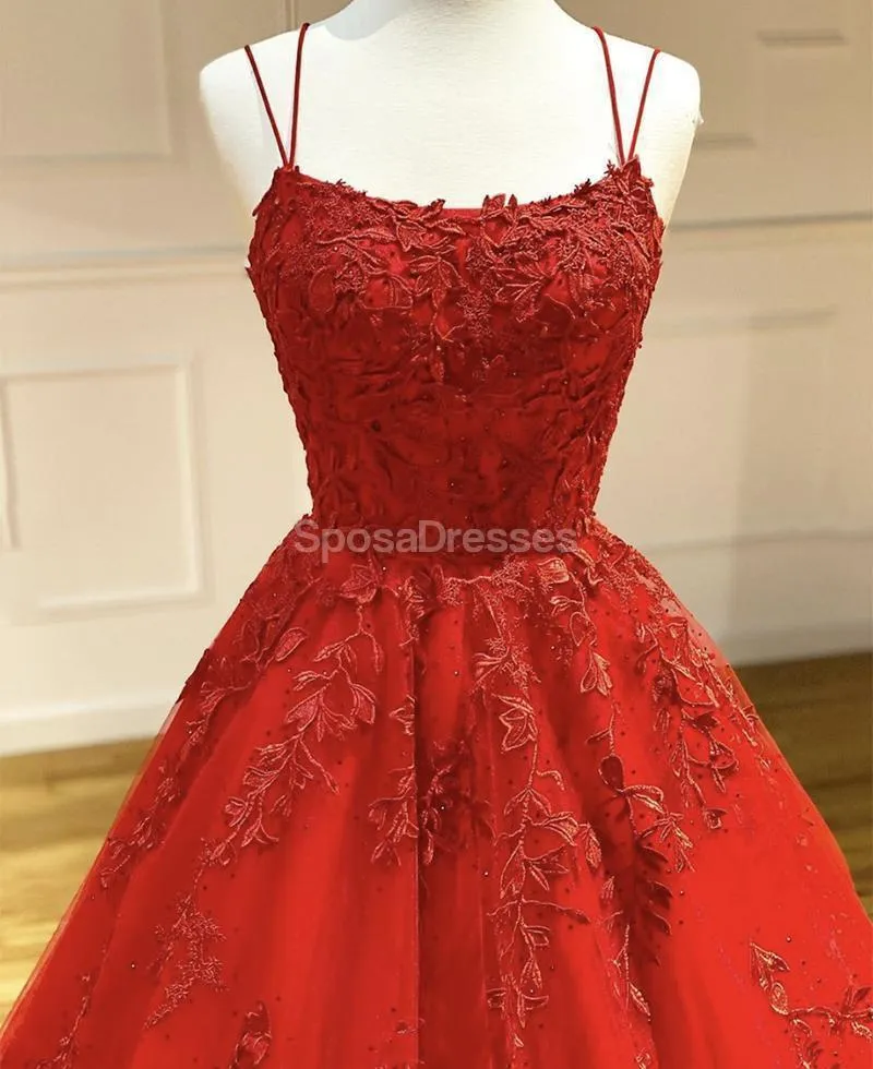 Ball Gown Red Lace Beaded Cheap Long Evening Prom Dresses, Evening Party Prom Dresses, 12303