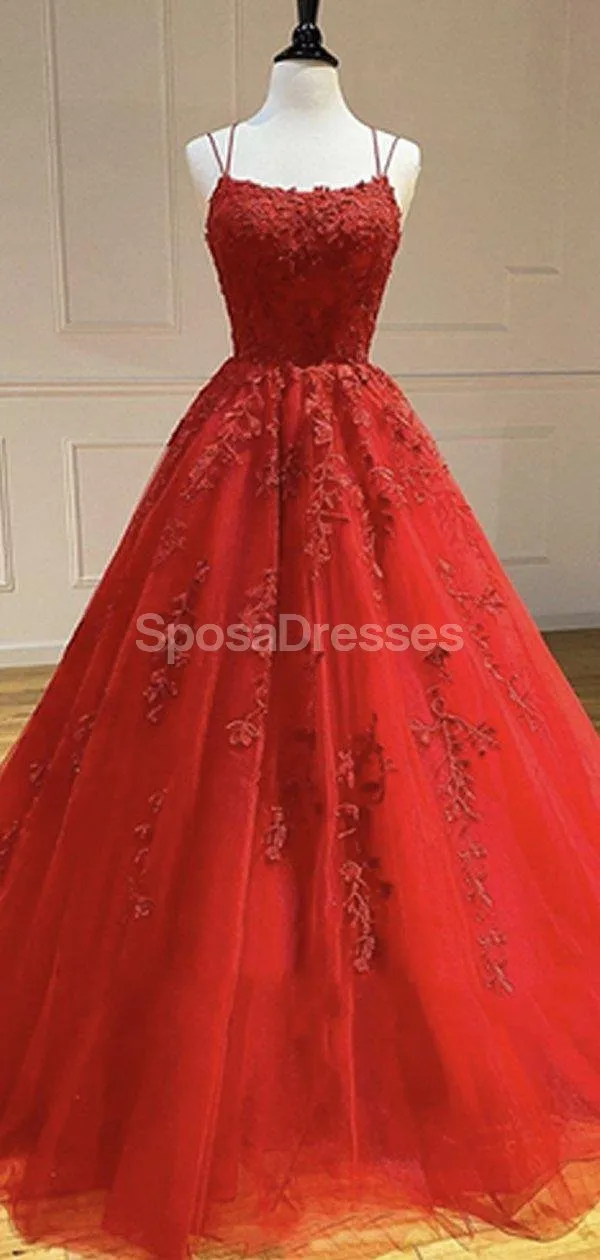 Ball Gown Red Lace Beaded Cheap Long Evening Prom Dresses, Evening Party Prom Dresses, 12303