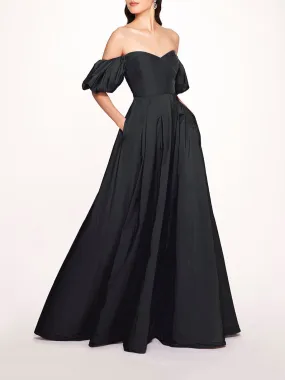 Balloon Sleeve Taffeta Gown