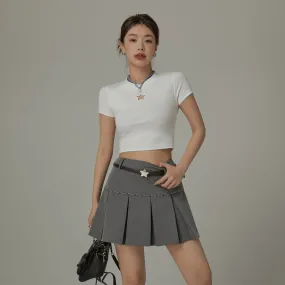 Basic Star Cut Out Short Sleeve Cropped T-Shirt