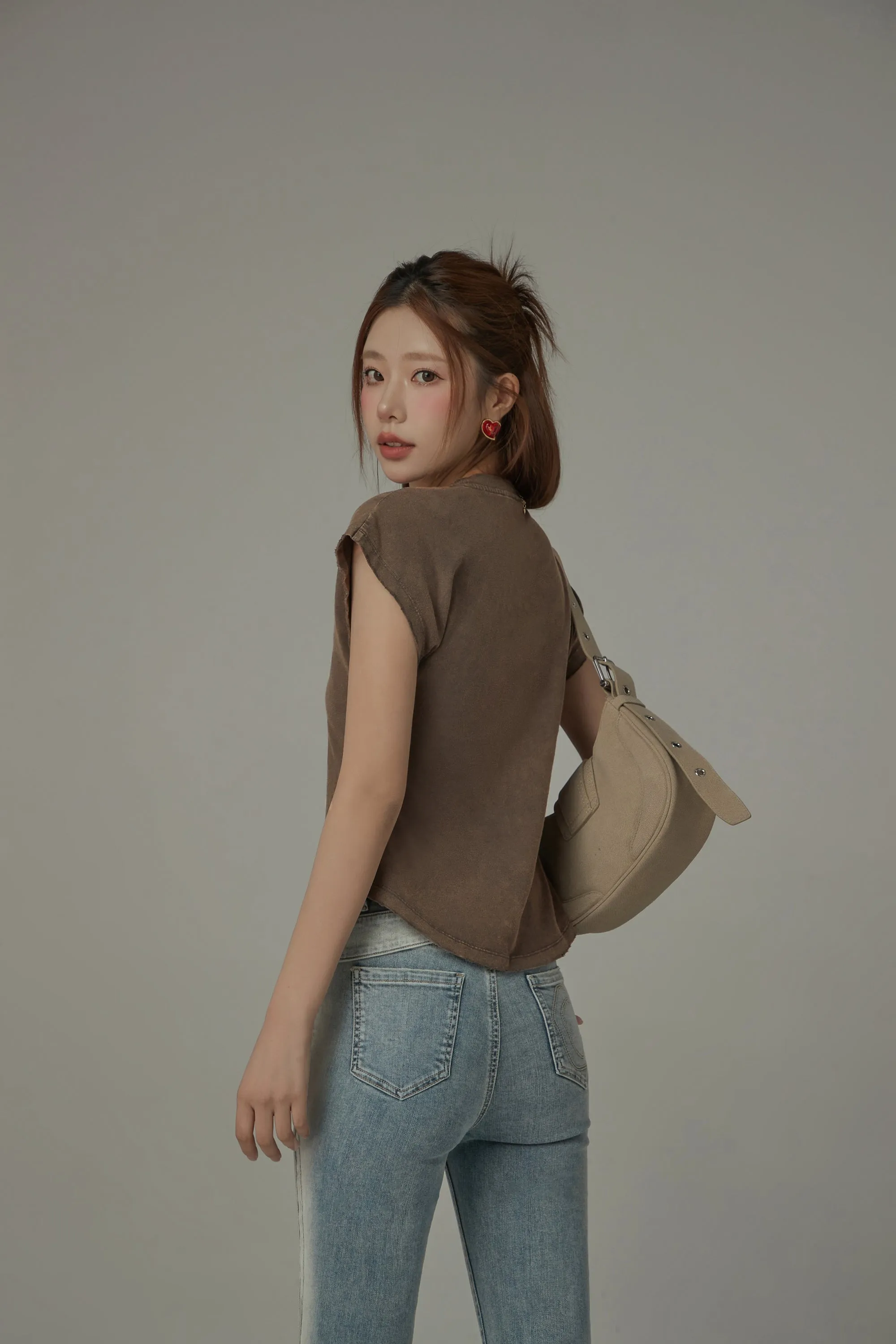 Cherry Embroidered U Neck Short Sleeve T-Shirt