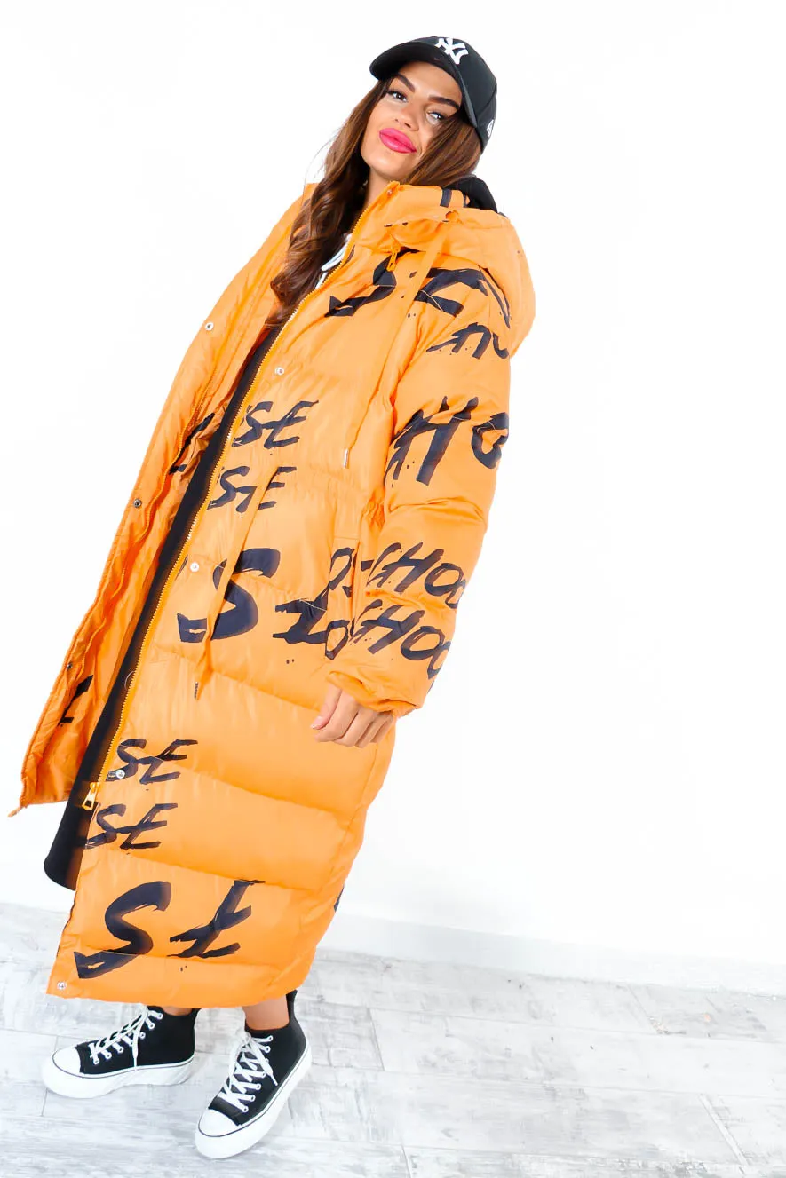 Choose You - Orange Hooded Graffiti Puffer Coat