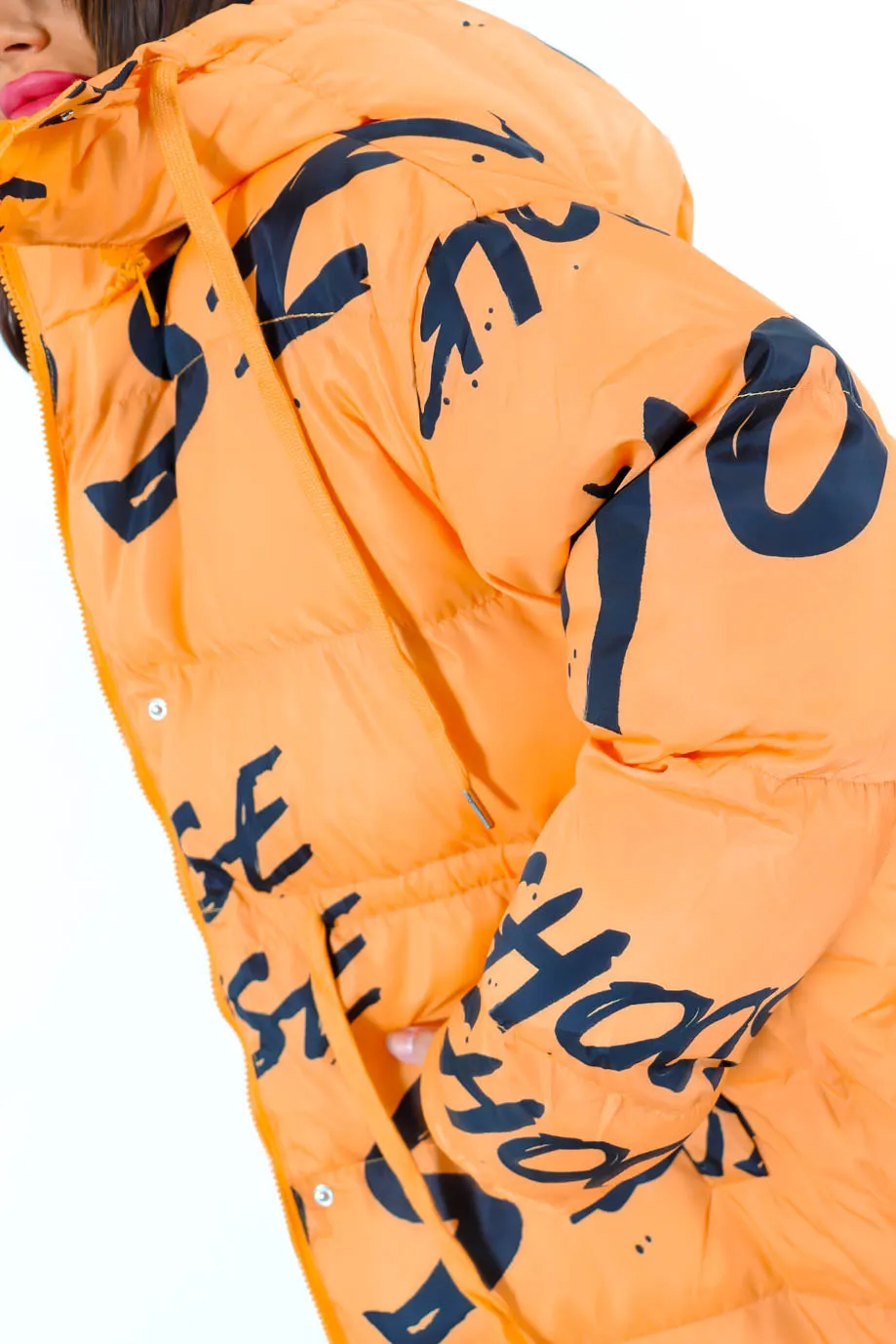 Choose You - Orange Hooded Graffiti Puffer Coat