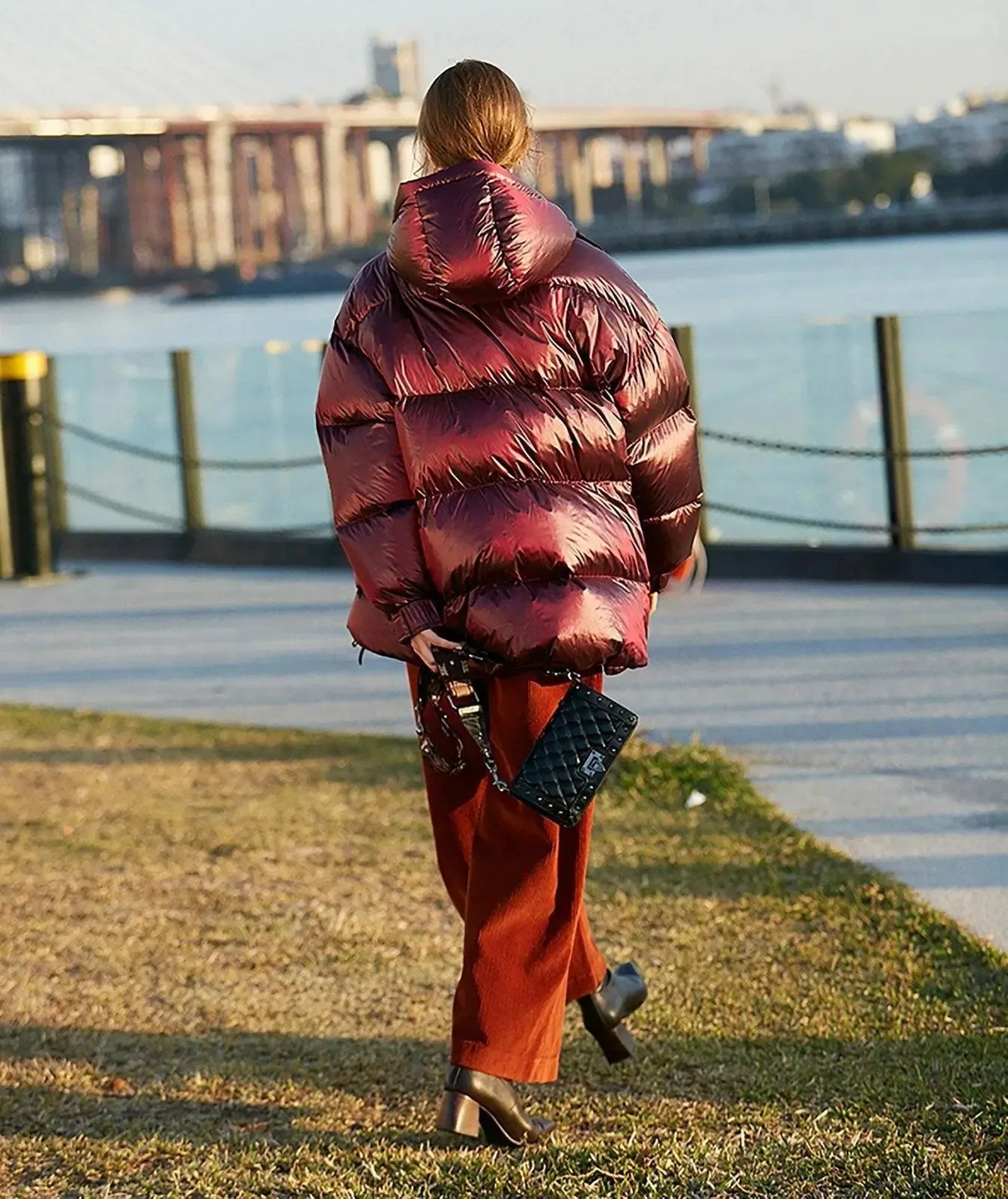 Claret Hooded Belted Down Puffer Jacket