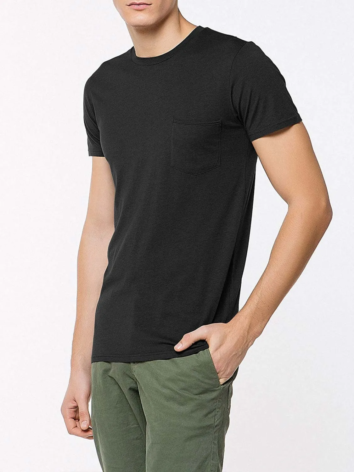 Crew Neck Modal-Blend Pocket T-shirt Charcoal Grey