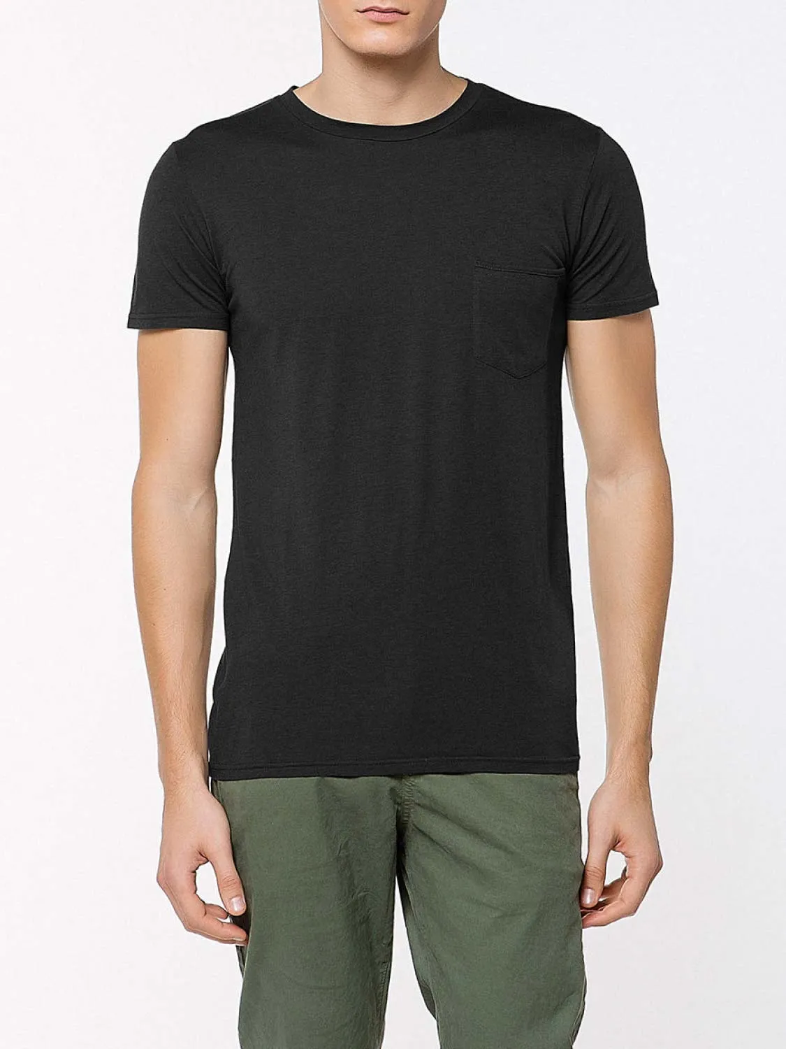 Crew Neck Modal-Blend Pocket T-shirt Charcoal Grey