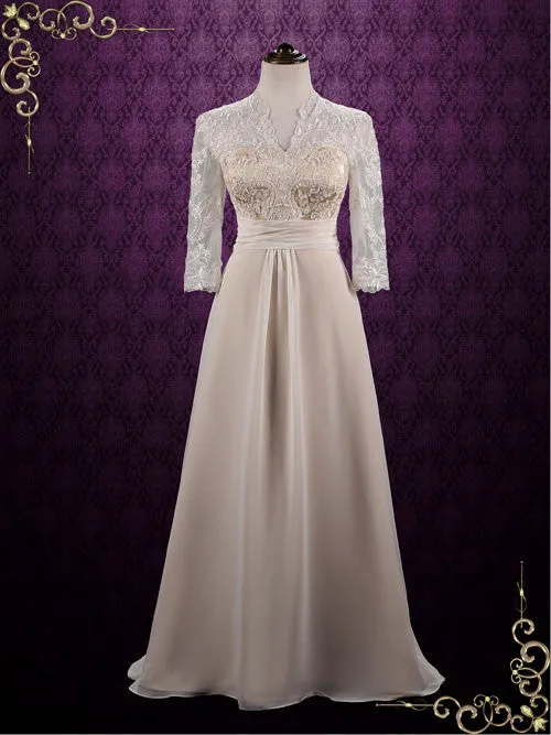 Elegant Slim Chiffon Lace Wedding Dress with Sleeves ZINNIA