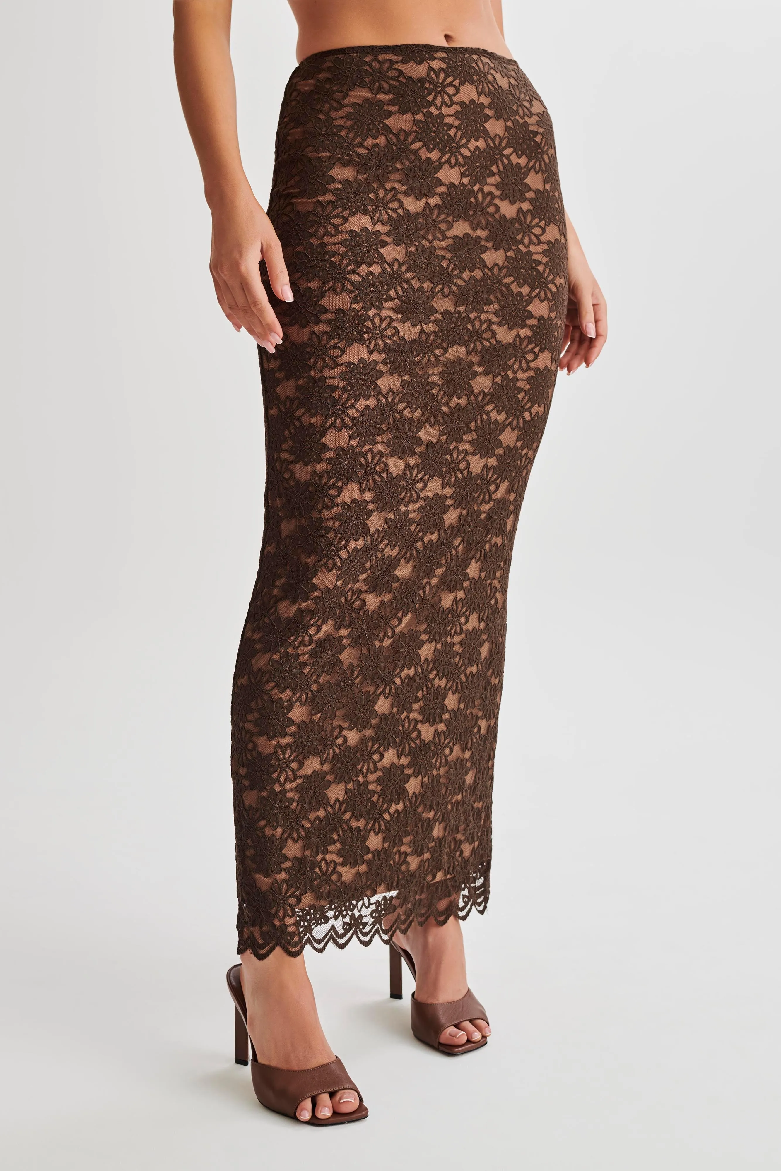 Elska Lace Maxi Skirt - Chocolate