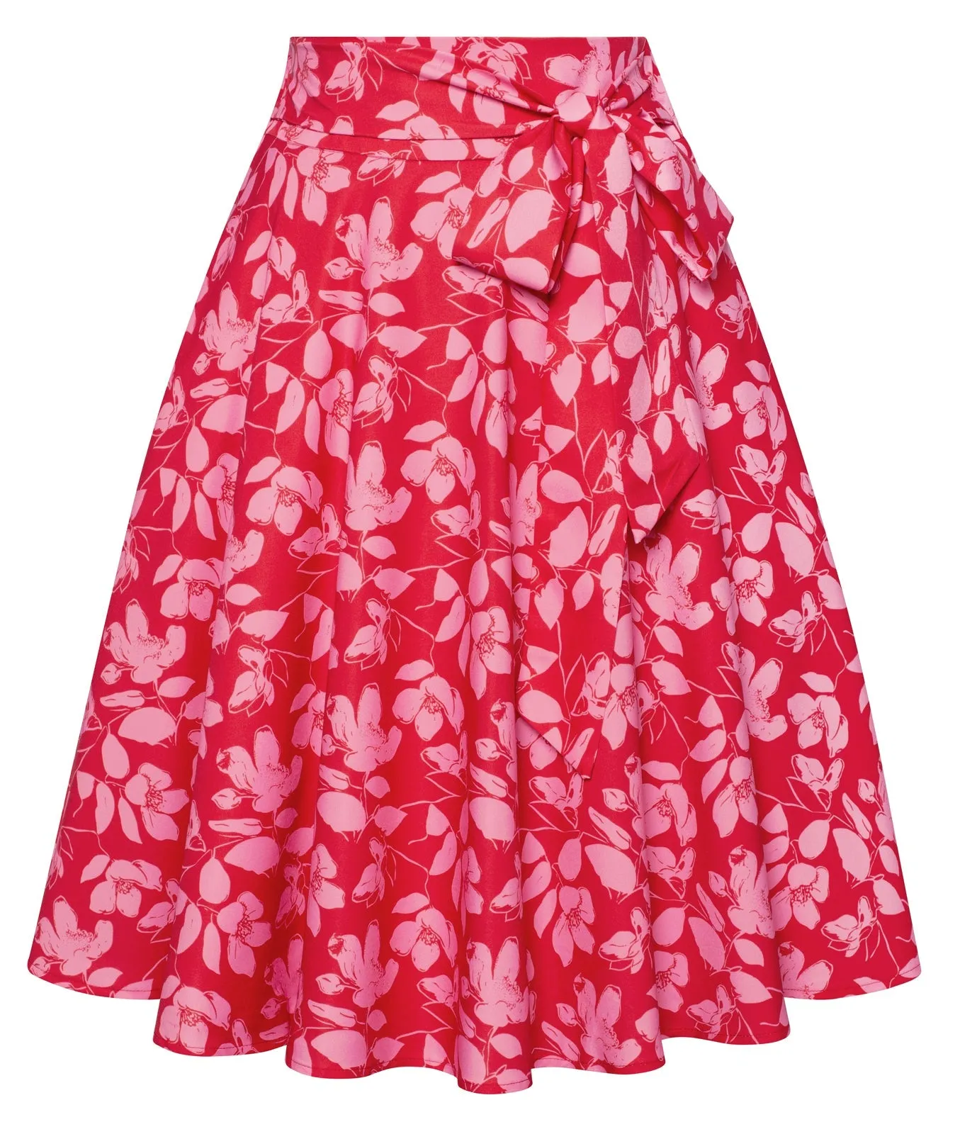 Floral Patterns Women's High Waist Bow Decorated A-Line Pockets Skirt