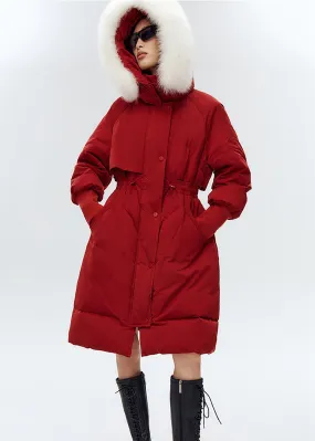 Fox Fur Collar Quilted Long Down Coat