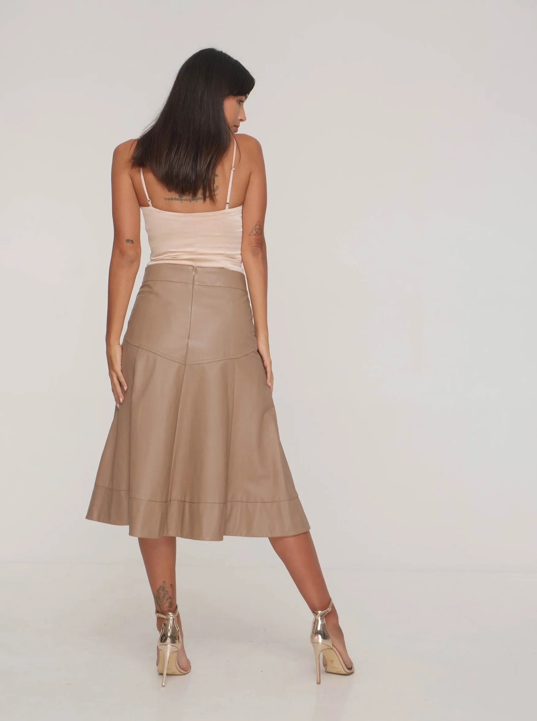 GISELLE LEATHER MIDI SKIRT - SESAME