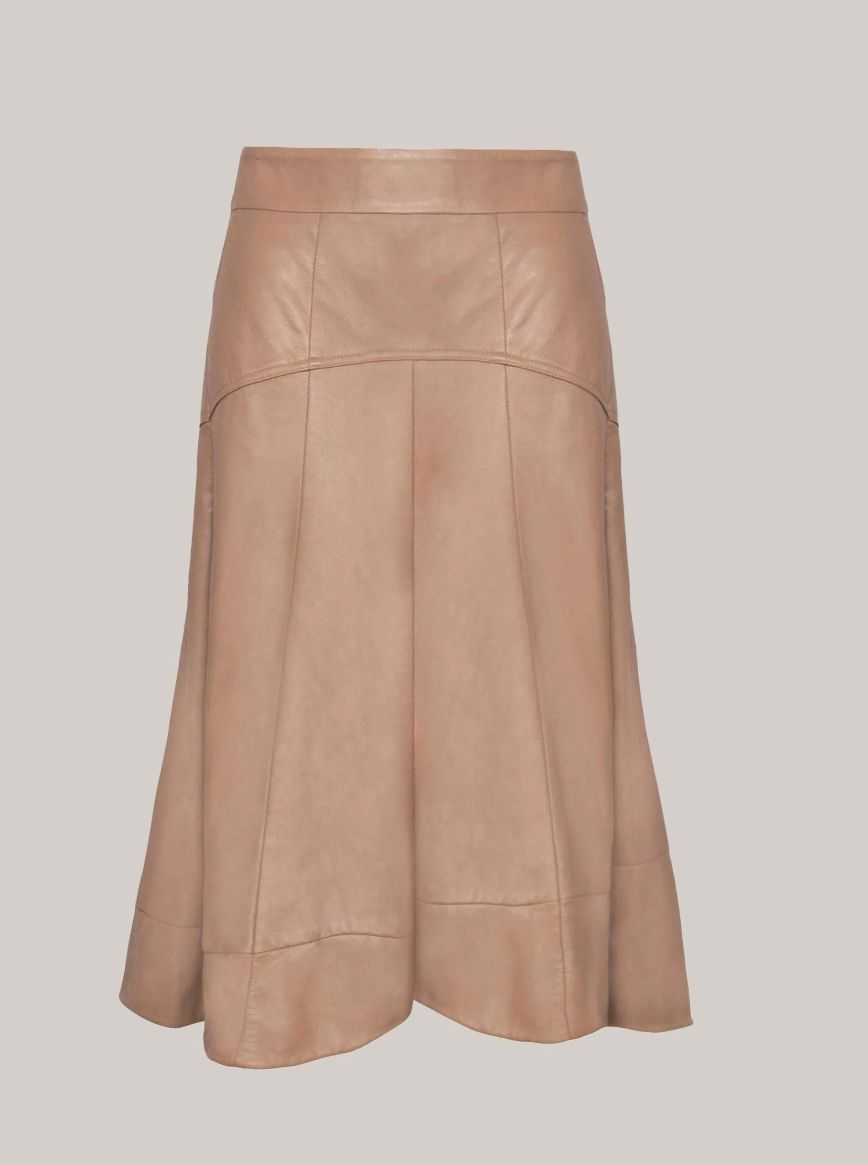 GISELLE LEATHER MIDI SKIRT - SESAME