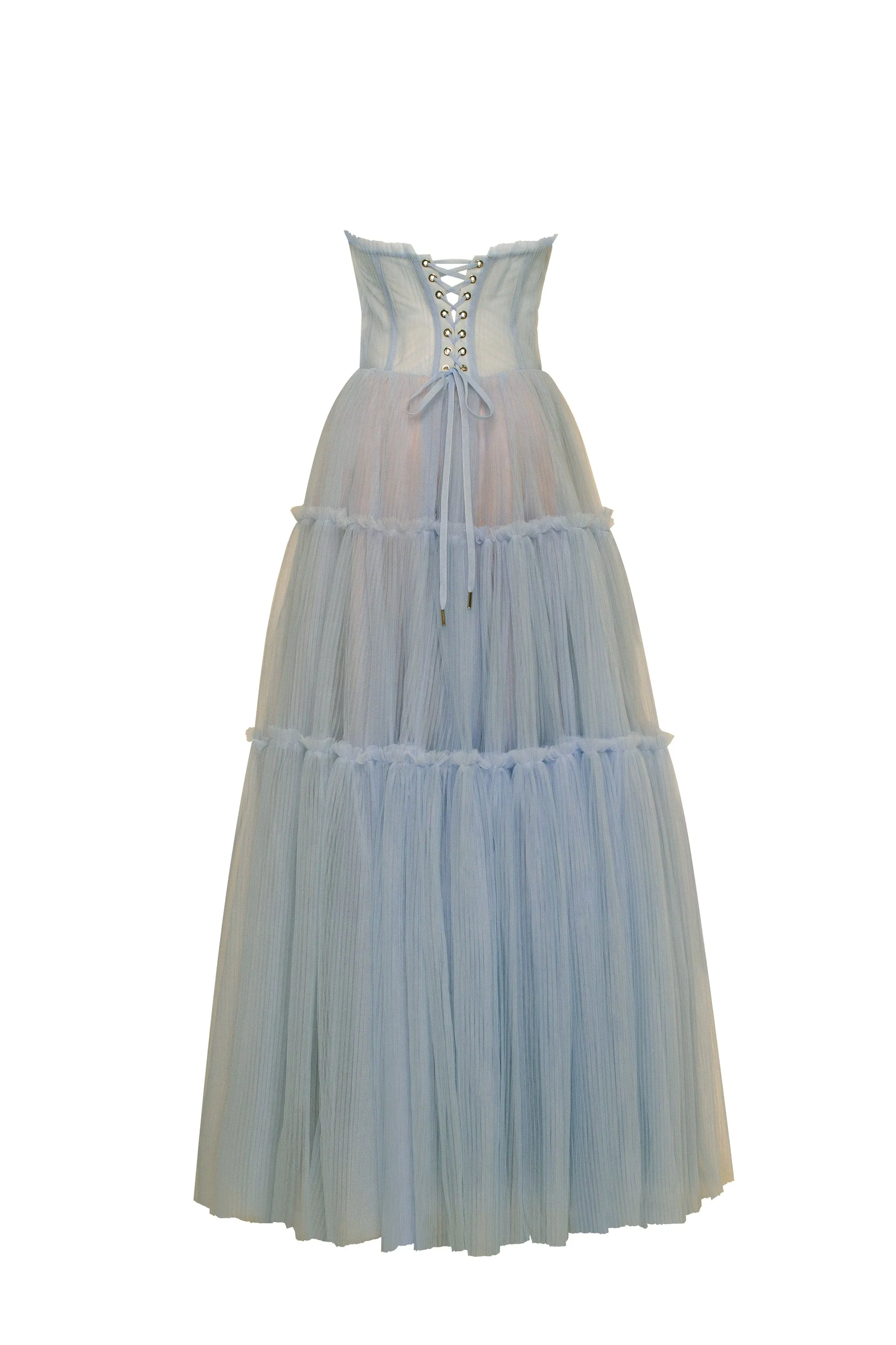 Ocean wave tulle maxi dress with ruffled skirt, Garden of Eden