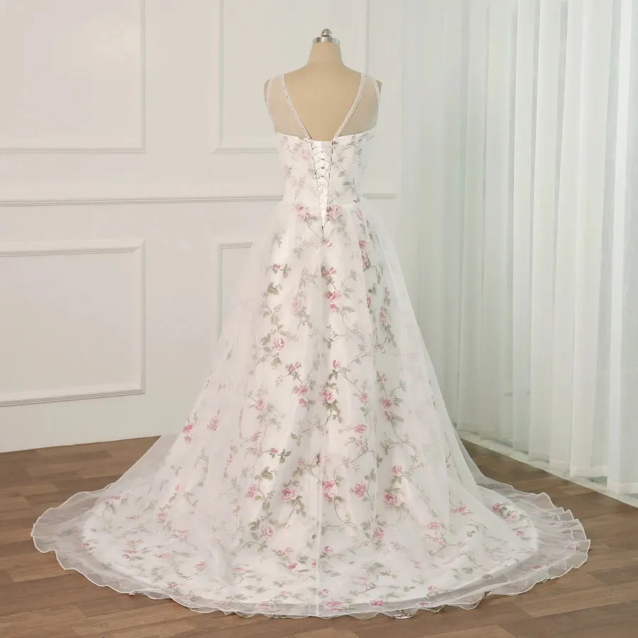 Pretty Floral Sweetheart Beading Sequins Tulle Wedding Dress