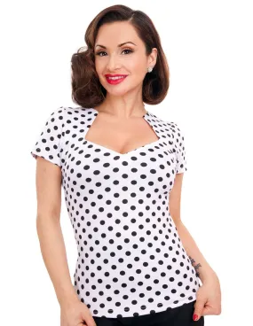 Steady Clothing White Black Polka Dot Sophia Rockabilly Retro Top U.S.A