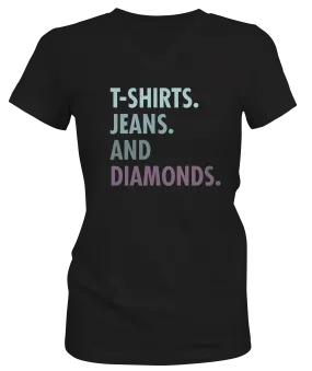 T-shirt Jeans and Diamonds Ladies V-neck T-Shirt