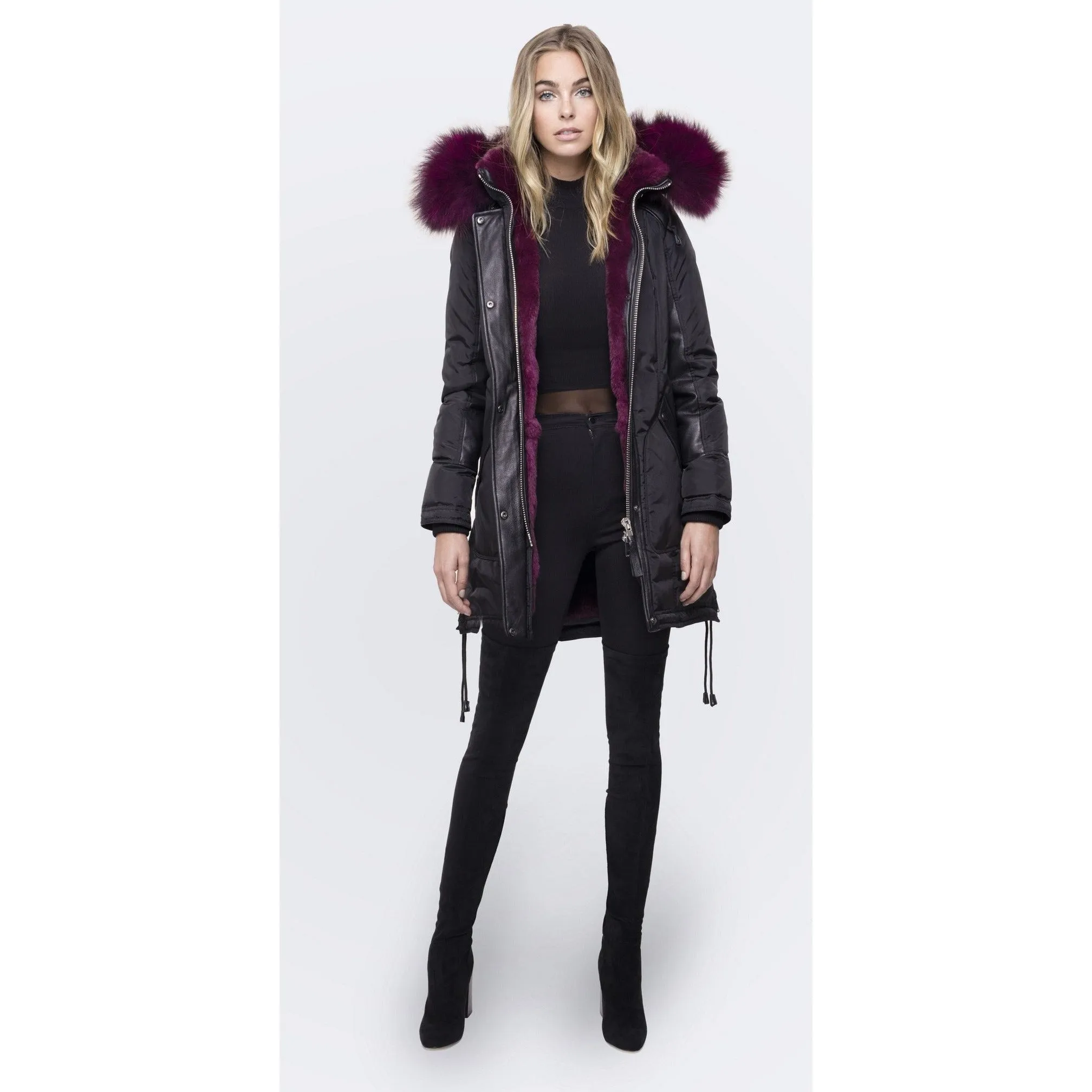 Nicole Benisti Womens Chelsea Coat - Black/Wine, Stylish and Warm Designer Outerwear